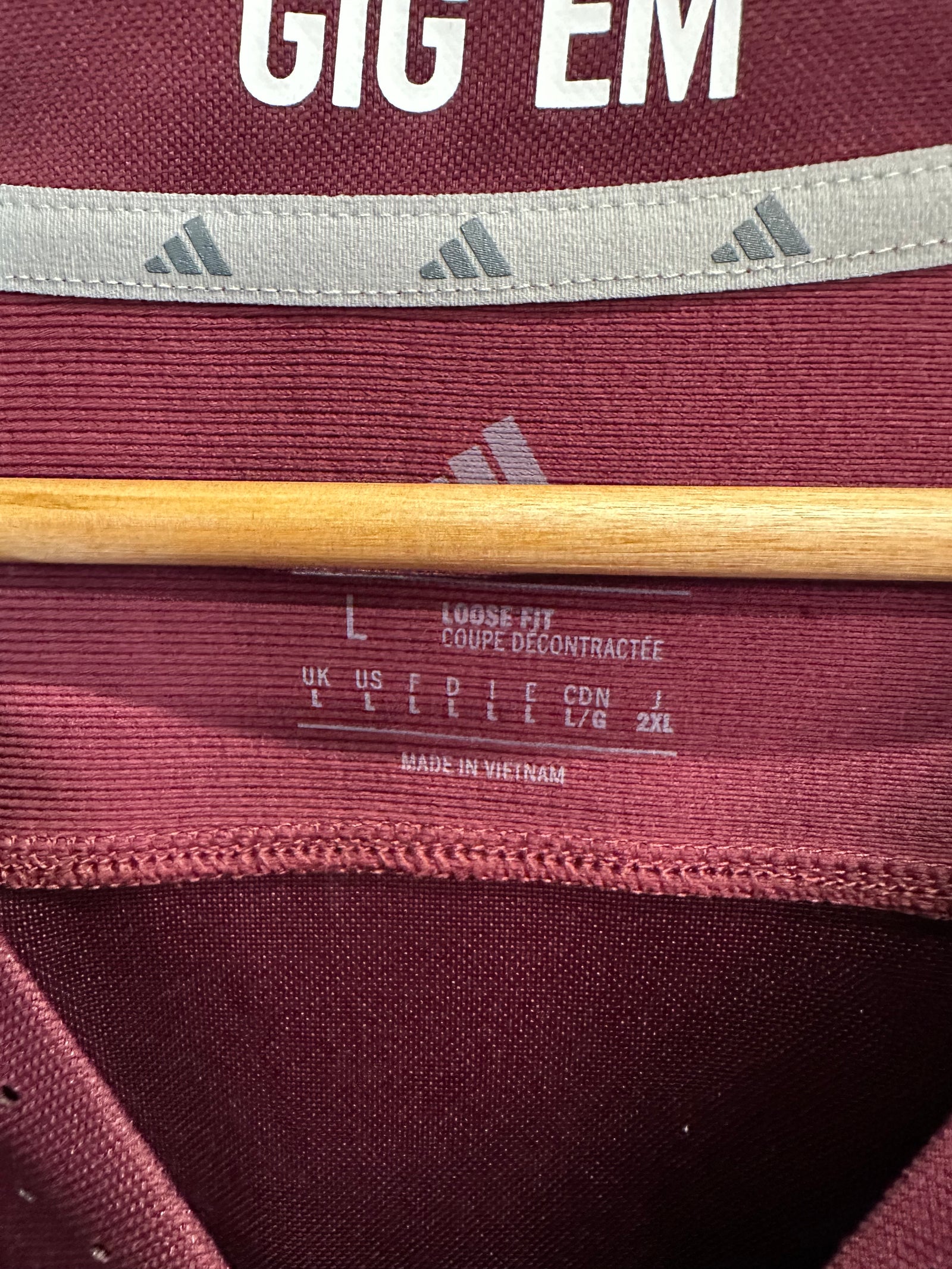 Adidas Texas A&M jersey bordeaux - L - étiquette de taille