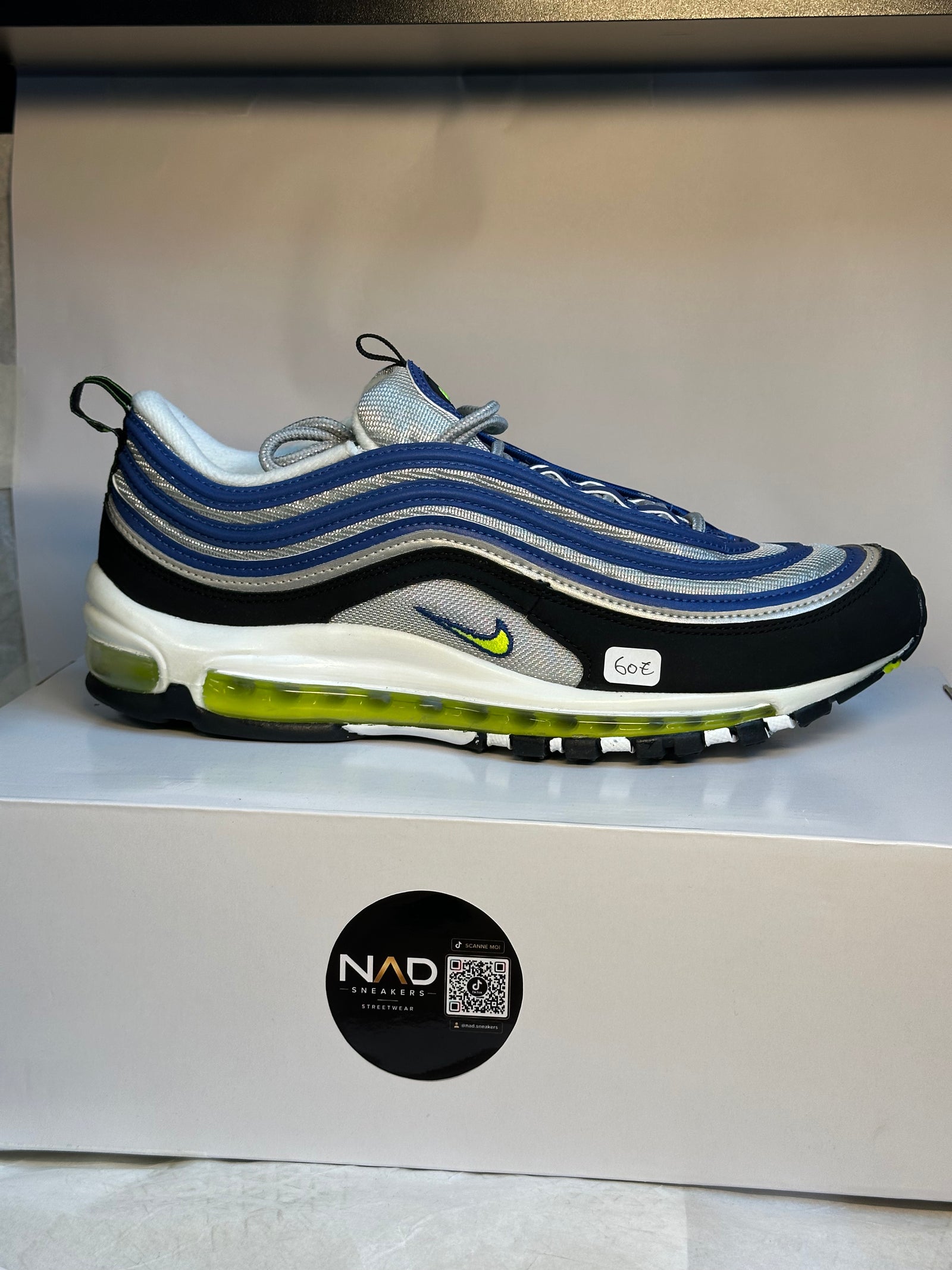 Nike Air Max 97 OG Atlantic Blue / Voltage Yellow - profil pointant vers la droite